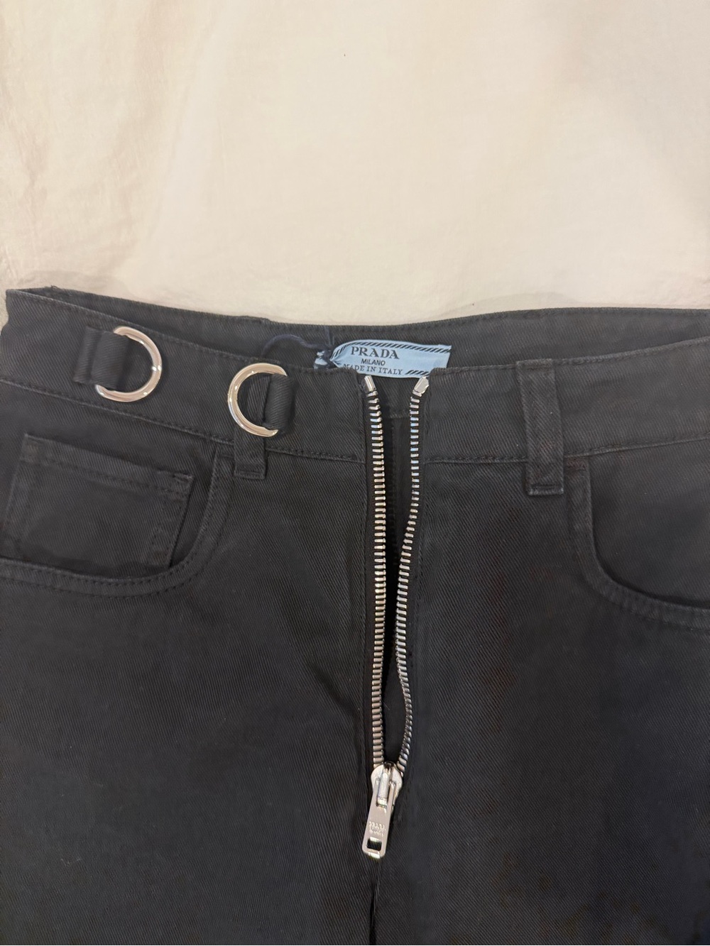 Prada Black Denim Jean with Silver Zipper Detail